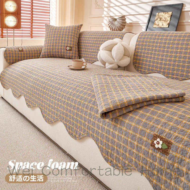 2026 Nguyên Chất Cotton Kẻ Sọc Sofa Đệm Anh Log Phong Cách Sofa Bao Bốn Mùa Đa Năng Chống Trơn Trượt Sofa Bao Khăn