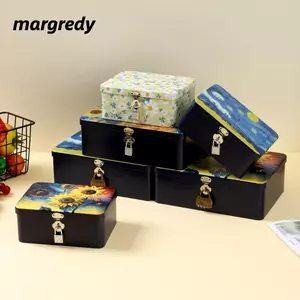 Lưu trữ máy tính để bàn MARGREDY, Hộp thiếc cổ điển dung tích lớn, Chất lượng cao có khóa Hộp kim loại gia đình