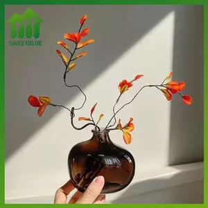 SWEET Hình dạng độc đáo Bình thủy tinh lựu trong suốt Bình hoa thủy canh trang trí màu đỏ Bình thủy canh Bình thủy tinh treo tay Trang trí đám cưới n