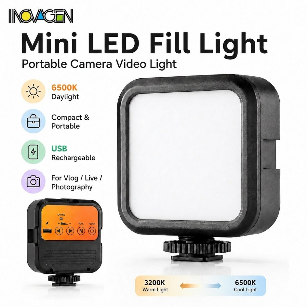INOVAGEN Mini LED Fill Light 6500K Camera Di Động Đèn Video Cho Vlog TikTok Phát Trực Tiếp Chụp Ảnh Điện Thoại DSLR