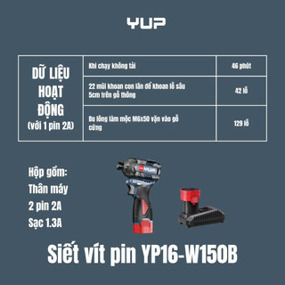 CHÍNH HÃNG Máy Chuyên Vít Pin 16V YP16 W150B có búa dùng pin YUPAI YUP lực siết 150n.m Động Cơ Khỏe