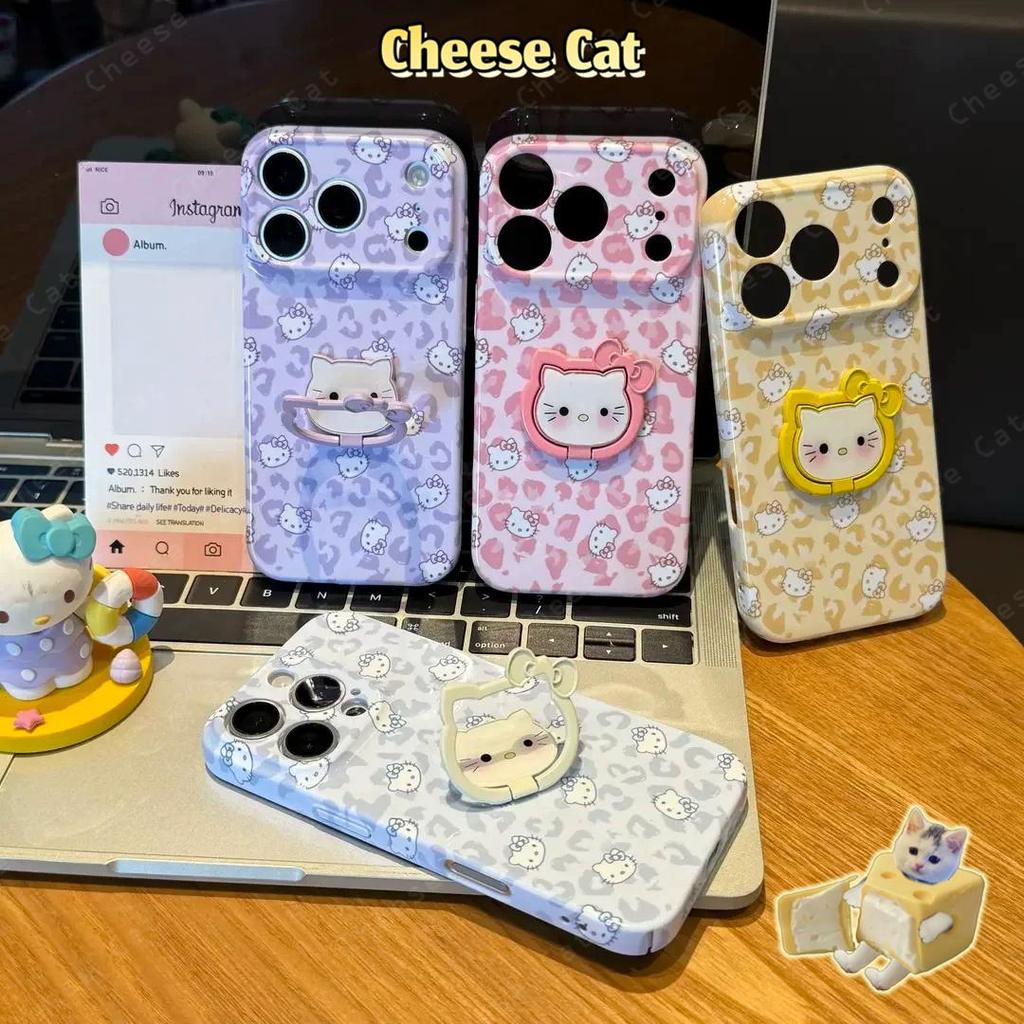 Ốp Điện Thoại Kitty Ring Màu Kẹo Tiện Lợi Cho iPhone 11 12 13 14 15 16 17 Pro Max