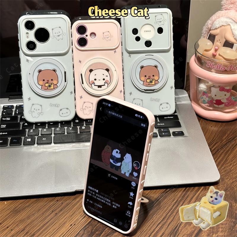 Ốp điện thoại cặp đôi giá đỡ điện thoại 360 độ dễ thương cho iPhone 13 14 12 11 15 Plus 16 17 Pro Max