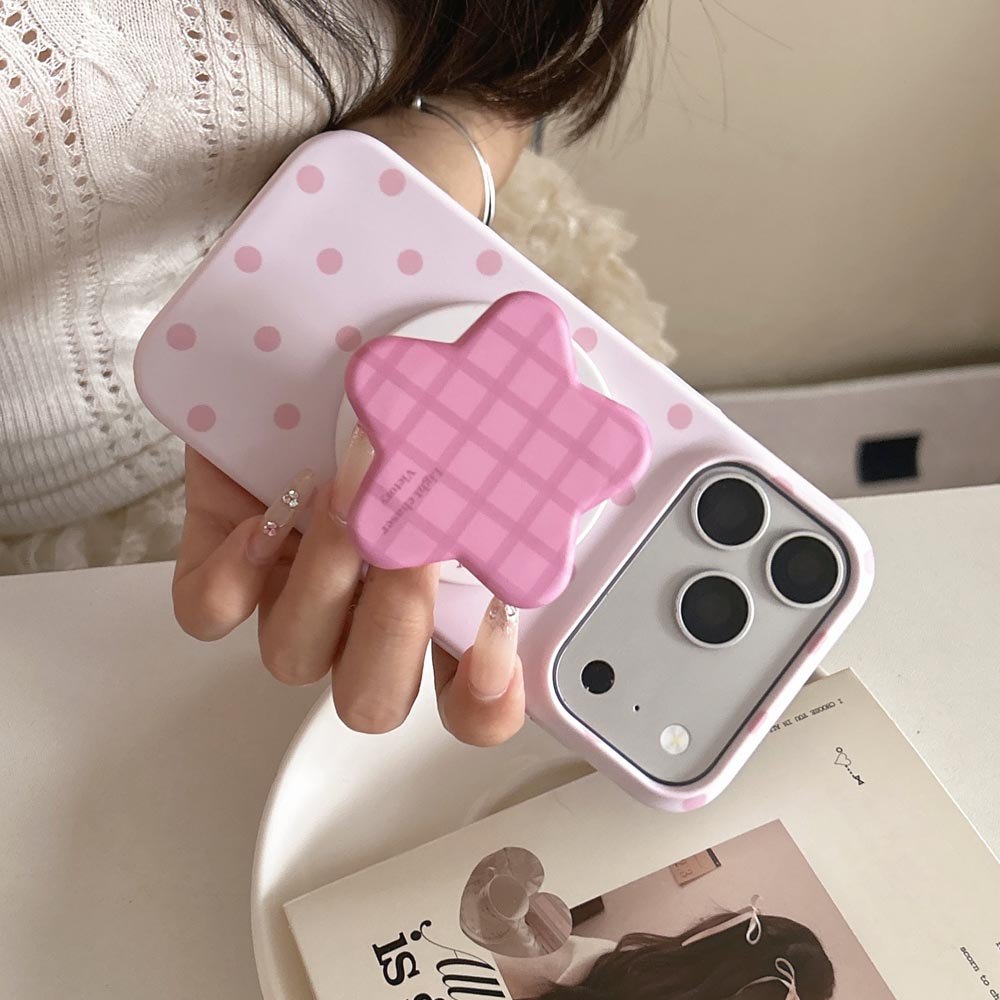 Vỏ từ tính cứng cho iPhone 11 11Pro 11ProMax 12 12Pro 12ProMax 13 13Pro 13ProMax 14 14ProMax 15 16E Plus air 17 17Pro 17ProMax Điểm chấm bi màu hồng mờ