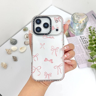 Ốp Lưng Màu Cà Vạt Nơ Màu Hồng Tương Thích Cho IPhone 11 12 13 14 15 16 17 Pro Max 12Mini Cover X XR XS Max Silicone Mềm Trong Suốt Cản SE 2022 6 7 8 Plus Vỏ Chống Sốc