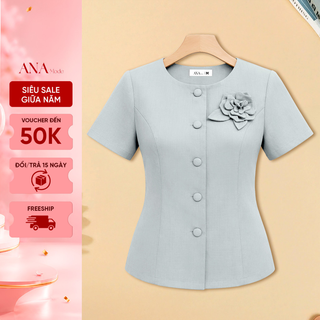 Áo Kiểu Đính Hoa Trung Niên ANA Mode Chất Liệu Cotton Xược Quý Phái Đi Tiệc Quà Tặng Mẹ  AK25CHK10