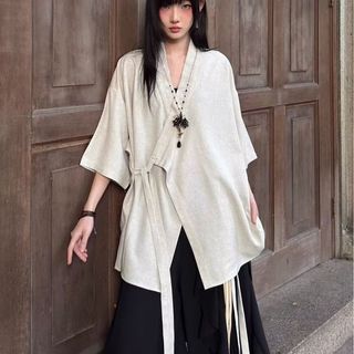 Áo sơ mi nam GKSSS tay ngắn phong cách Trung Quốc Áo choàng Đạo giáo Yamamoto Yohji trung tính chất lượng cao