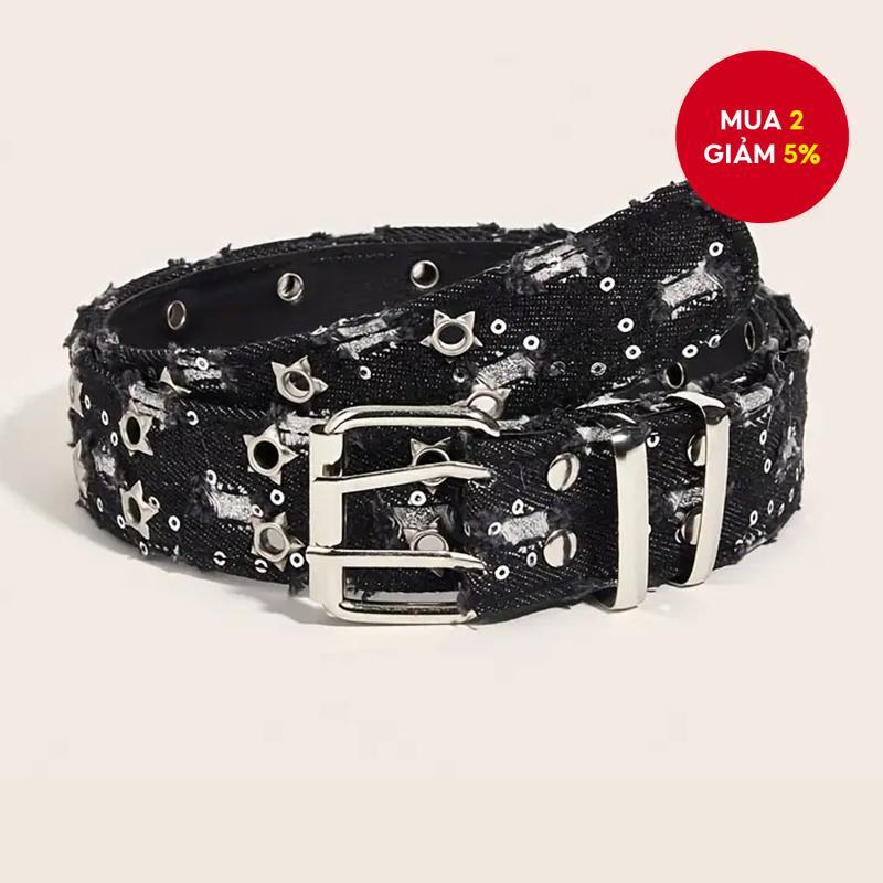  1 cái Thắt lưng thời trang sang trọng mới, màu đen phong cách Punk, phụ kiện xanh denim, dây nịt HipHop Y2k, khóa cài hình sao rỗng, cho nam và nữ