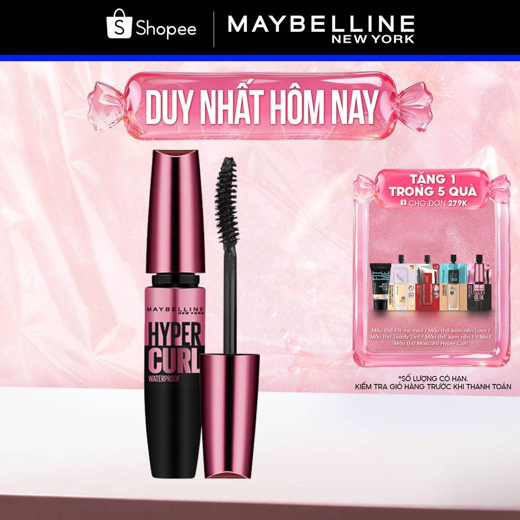 Mascara Dài Mi và Cong Mi Maybelline New York Hyper Curl Waterproof Chuốt Mi Đen Hiệu Quả Không Lem Không Trôi 9.2ml