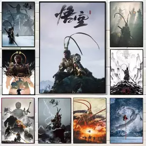 Huyền Thoại Đen Ngộ Không Áp Phích Không Khung Tranh Canvas Nghệ Thuật Treo Tường Phòng Khách Trang Trí Nhà Hiện Đại