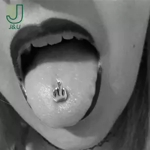 1 Ngón Tay Giữa Cử Chỉ Lưỡi Barbell Stud Xuyên Nhẫn Trang Sức Cơ Thể Punk