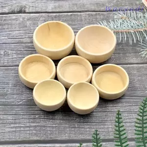 WANYEDI Bát Gỗ Không Sơn, Bát Gỗ Nhỏ Thủ Công Mini, Tranh Bát Gỗ Chưa Hoàn Thành Vẽ Tay DIY