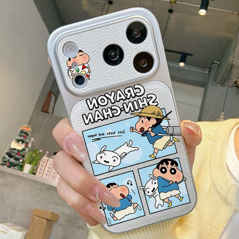 Ốp lưng iPhone Họa tiết da mạ Con chó trắng Crayon Shin-chan họa tiết iPhone 17 16 15 14 13 12 11 Pro Max Plus Max