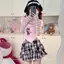Bộ đồ phong cách Pure Desire Hot Girl Áo ngắn tay dễ thương ngọt ngào + Tay sọc cầu vồng + Bộ đồ ba mảnh váy ca rô
