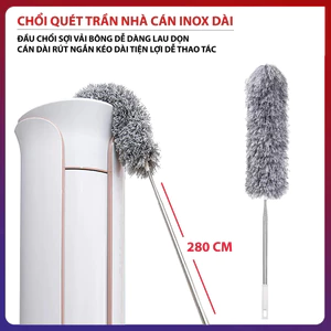 Bàn chải trần có thể gập lại VN, tiện lợi thông minh, thích hợp để loại bỏ bụi và làm sạch trần, có thể gập lại, chiều dài tối đa 280cm.