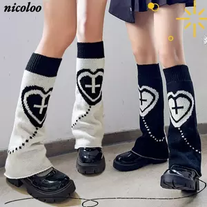 NICOLOO Phụ Nữ Chân Ấm Áp, Thiết Kế Chữ Thập Họa Tiết Ngôi Sao Punk Chân Ấm Áp, Bông Tai Kẹp Trái Tim Motif Rời Phù Hợp Với Hai Mặt Đeo Chân Dệt Kim Gothic Gothic Gothic Gothic Gothic Gothic Gothic