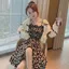 Mùa Hè Phong Cách Mới Kích Thước Lớn Áo Cardigan Mỏng Sling Đầm Hai Mảnh Phù Hợp Với Béo mm Bao Bụng Ôm Hơn Nhìn Hoa Pháp Đầm