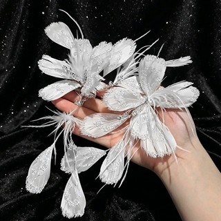 1 bộ kẹp tóc hoa trắng dành cho cô dâu, phụ kiện thiết kế váy cưới phong cách rừng, phụ kiện cưới ảnh cao cấp