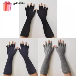 Găng tay nửa ngón GAVESTO dành cho nữ Cô gái dệt kim ấm tay màu đen nguyên chất