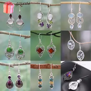 GAVESTO 1 Cặp Bông Tai Đa Đá Sang Trọng Tòn Ten Đính Hôn Cưới Vintage Trang Sức Thạch Anh