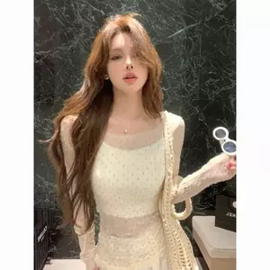 Áo thun dài tay phối ren kim cương công nghiệp nặng dành cho nữ Mùa hè Phong cách mới Hot Girl All-Match Slim @ -