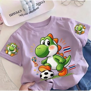 Áo Thun Trẻ Em Bé Trai Gái In Yoshi Bóng Đá Thái Lan, Áo Bông Ngắn Tay Hè Phong Cách Mario Size 3-12 Tuổi COD