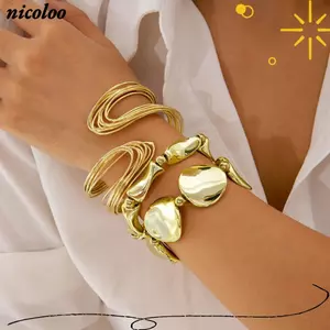Vòng tay đính cườm NICOLOO, Vòng tay mở hình học nhiều lớp phóng đại, Vòng tay xoắn hình học hình dạng không đều cổ điển Phụ kiện trang sức