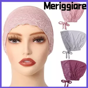 Mũ Hijab MERIGGIARE, Mũ đáy vải mềm màu trơn, Mũ đội đầu ren Dây đeo đàn hồi Hijab Bonnet