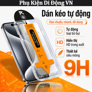 Kính cường lực iPhone hộp dán kéo tự căn chỉnh không bụi không bọt khí 9H cho iPhone 17 Air 16 15 14 13 12 11 Pro Max