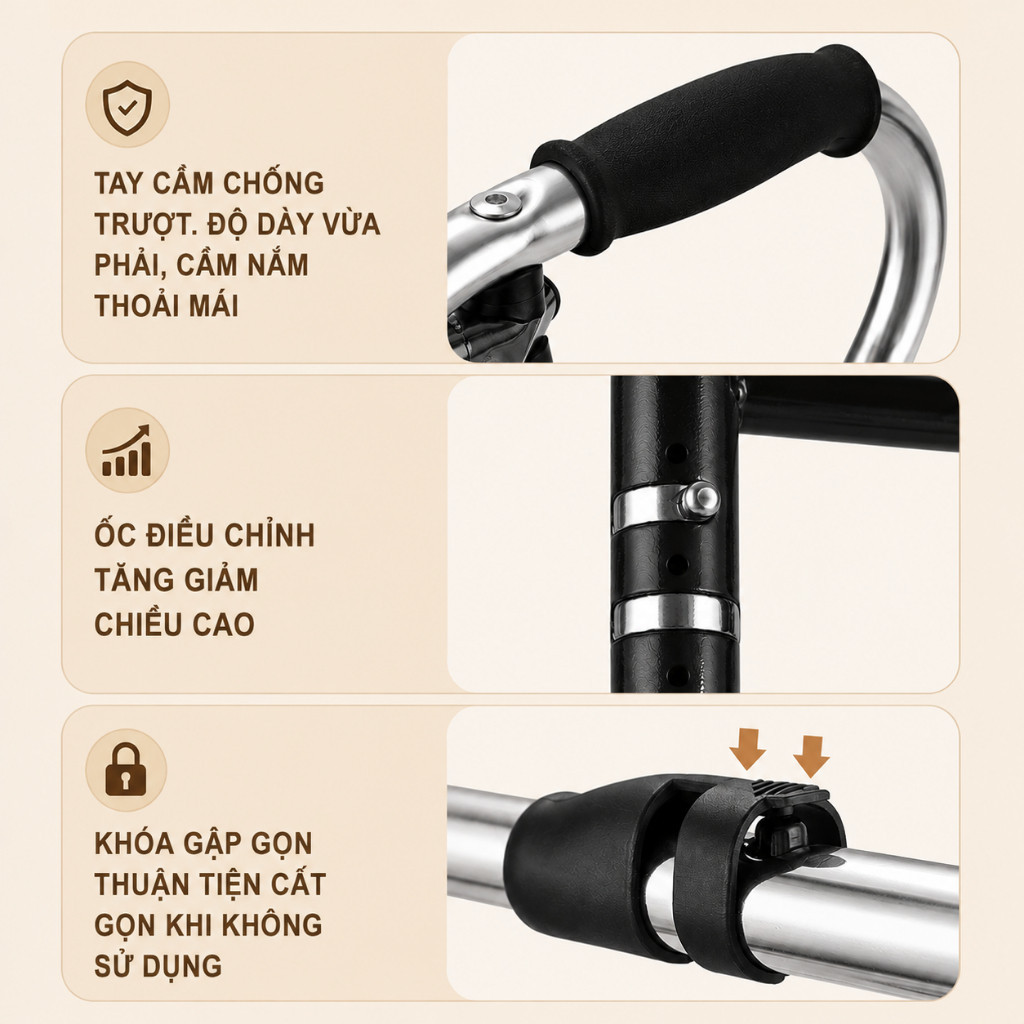 Khung tập đi inox cho người già người tai biến có ghế ngồi và bánh xe gấp gọn dễ cất giữ dụng cụ hỗ trợ đi lại an toàn