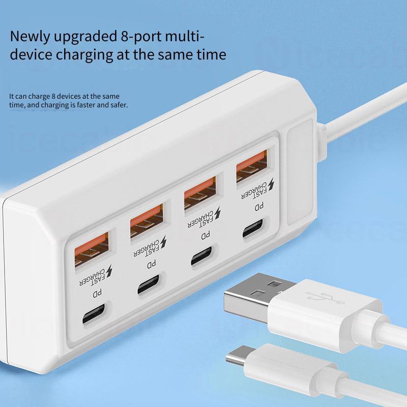 Bộ chuyển đổi điện 25W 8 trong 1 4USB + 4Type C sạc nhanh an toàn, dùng cho ổ cắm, sạc dự phòng, laptop