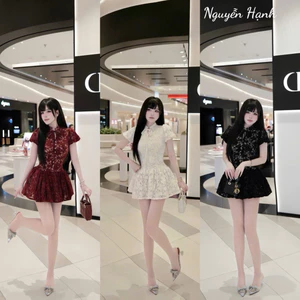 ĐẦM REN HOA ĐÍNH NÚT NGỌC FORM XOÈ BYJOLIE