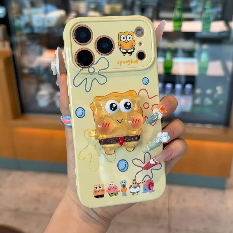 Vỏ điện thoại iPhone búp bê Spongebob ba chiều siêu dễ thương Vỏ cao su mềm iP - 11/12/13/14/15/16/17/Plus/Air/Pro/Max