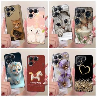 Vỏ Dễ Thương Cho Tecno Pova 7 4G LJ6 / Pova 7 5G LJ7 Ốp Lưng Hoạt Hình Mèo Lucky Pony Mềm Màu Đen TPU Vỏ Bảo Vệ Silicon Vỏ Điện Thoại