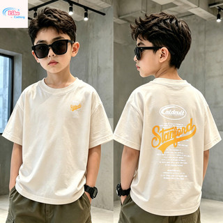 Áo thun bé trai in chữ Stanford 2 mặt, cotton mềm mát, áo ngắn tay cho bé 3-12 tuổi, thời trang hè