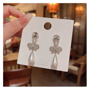 Thời Trang Nữ Bạc 925 Kim retro Kim Cương Bướm Bông Tai ins Phong Cách Ngọc Trai Trang Sức