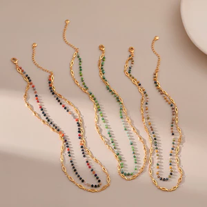 Vòng cổ chuỗi đính cườm Boho dành cho nữ, trang sức nhiều lớp mạ vàng