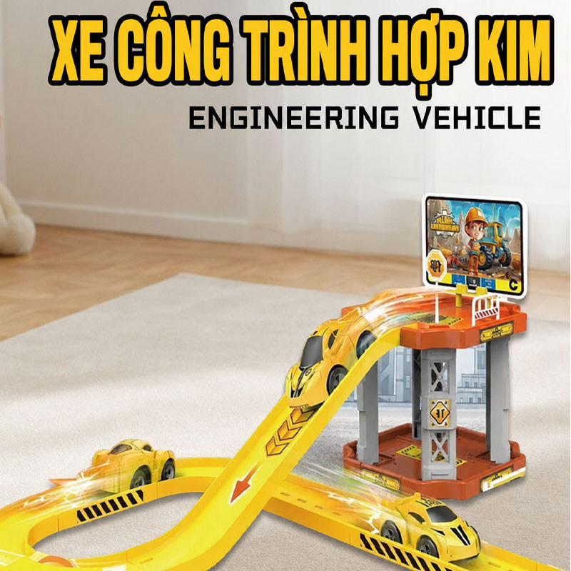 【SKISOPGO】Bộ đồ chơi công trình đường ray phóng trẻ em,bãi đậu trượt ô tô và xe tải nhỏ,Đồ Chơi Phát Triển Trí Tuệ
