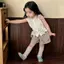 Áo sơ mi bé gái Mori Style Chấm bi ren dây rút Áo không tay + Quần