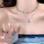 AqToCna Lãng Mạn Xanh Pha Lê Bướm Nelace Dành Cho Nữ Cô Gái Đơn Giản Sáng Bóng Zircon Bilayer Choker Xương Đòn Dây Xích AqToCna