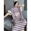 Váy ngủ hoạt hình ngắn tay động vật sọc dành cho nữ mùa hè thường ngày Plus Size Fat MM Bộ đồ ngủ rộng rãi Đồ mặc nhà cho bà bầu