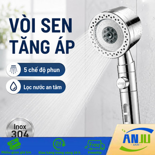 Vòi sen tăng áp inox 304 lọc nước cầm tay 3 chế độ phun nóng lạnh chống cặn dễ lắp sáng bóng