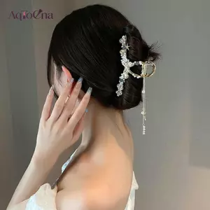 AqToCna Ngọc Trai sel Kẹp Tóc Sao Biển Kẹp Tóc Vuốt Tóc Kim Cương Giả Cá Mập Kẹp Tóc Cua Trang Sức Phụ Kiện Tóc AqToCna