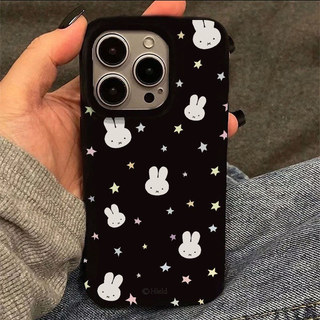Ốp Lưng IPhone 16 13 15 11 17 12 14 Pro Max 7 8Plus XR X XS Max Họa Tiết Nghệ Thuật Thỏ Ngôi Sao Cặp Đôi Bìa Bóng Mịn