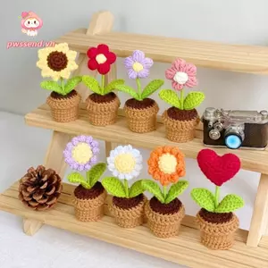 PWSEND Đan Hoa Chậu, Hoa Hướng Dương Hoa Mini Móc Hoa, Handmade Mềm Mại Dễ Thương Để Bàn Trang Trí Trang Trí Nhà