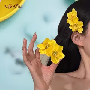 AqToCna Ngọt Vàng Đôi Hoa Kẹp Tóc Kẹp Bên Barrette Cho Nữ Cô Gái Đi Biển Cưới Hoa Hawaii Kẹp Tóc Phụ Kiện AqToCna