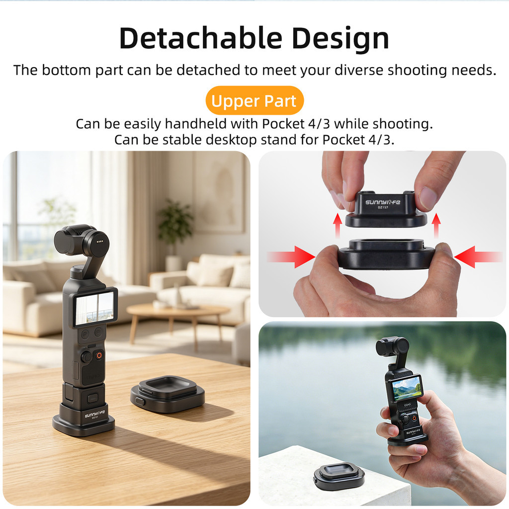 Sunnylife Cho DJI Pocket 4 Giá Đỡ Ô Tô Và Để Bàn Cho DJI Pocket 4 / 3 2 Trong 1 Đế Có Thể Tháo Rời Để Bàn Thẳng Đế Phụ Kiện