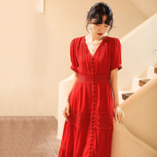 Bộ trang phục du lịch cổ điển cổ chữ V dành cho nữ, váy mùa hè tôn dáng kiểu Pháp, váy đi biển