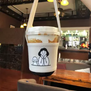 Hộp đựng bình nước cầm tay Túi đựng cốc cà phê Vỏ bọc bọc vải In trà sữa Bộ dây đeo chai uống VN