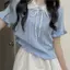Tweeduj Mùa Hè Hàn Quốc Nơ Ngọt Ngào Cổ Búp Bê Tay Ngắn Dệt Kim Áo Thun Nữ VN